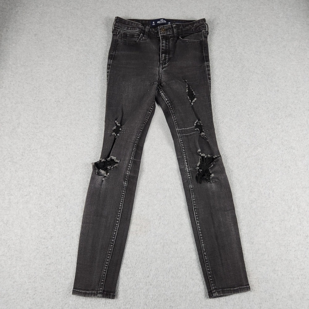 Hollister High Rise Crop Super Skinny Jeans Women 1R Black Denim Boho Distressed